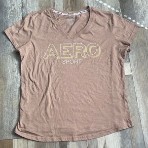 Aeropostale Brown V-Neck Tee with Graphic
